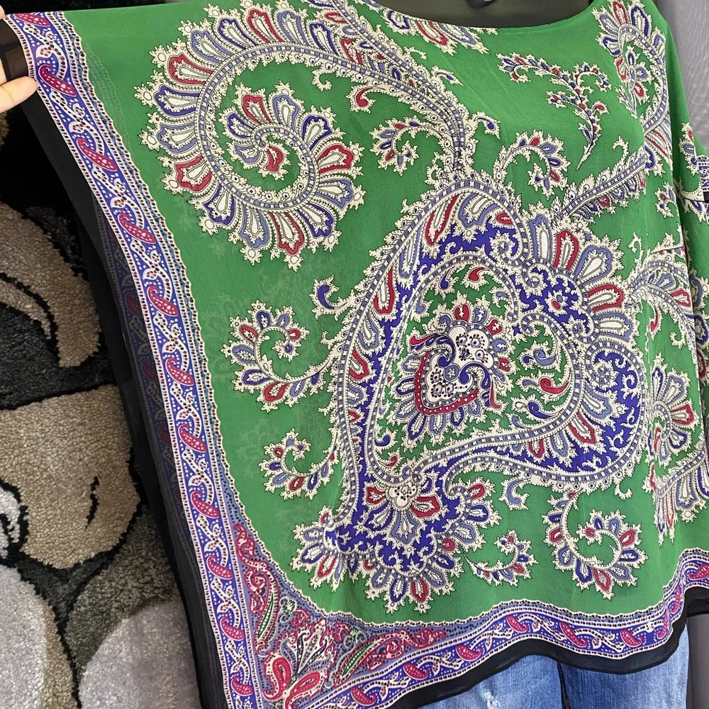 Talbots Green Paisley Handkerchief Top | Boho Poncho Style